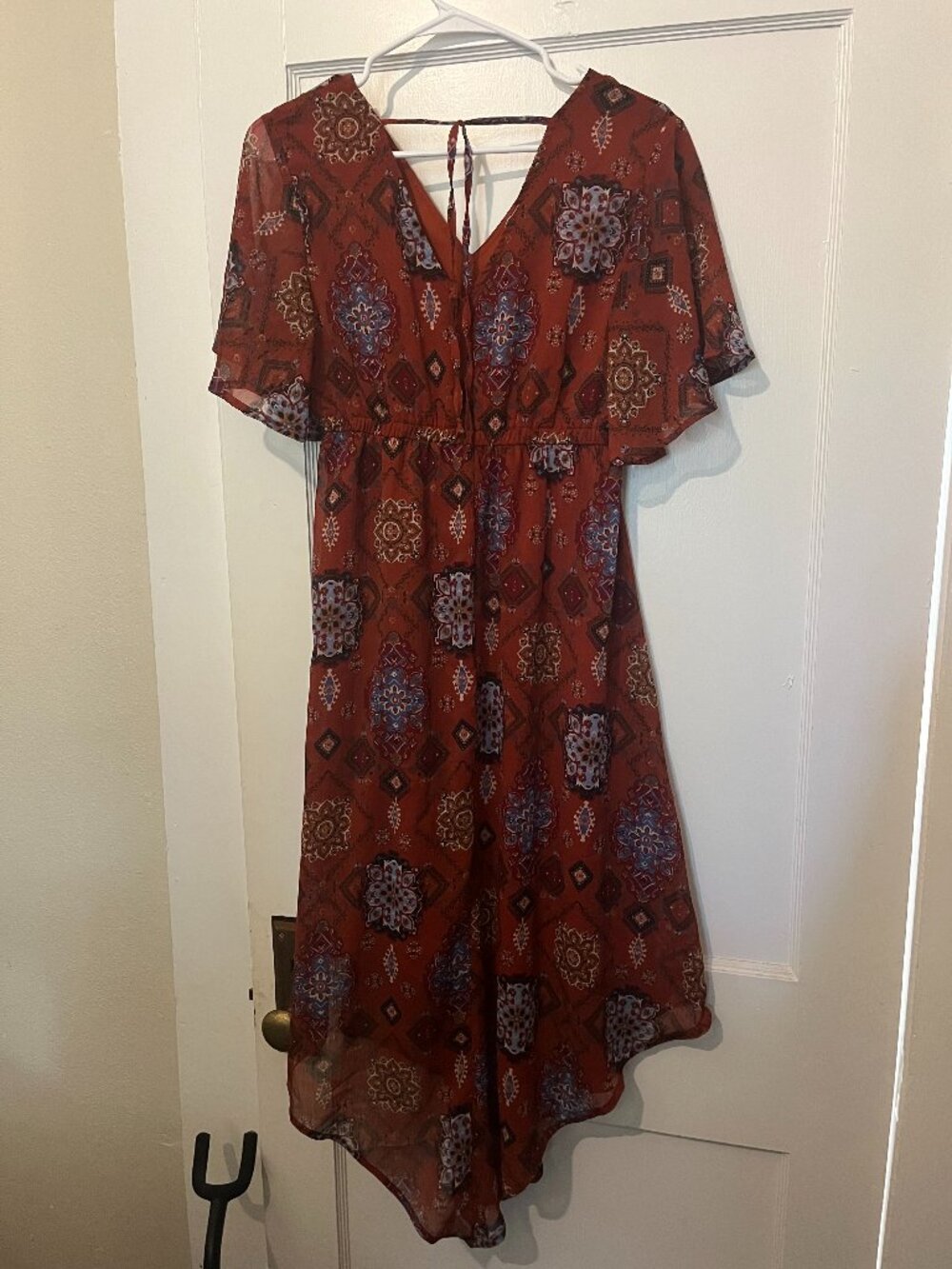Maurice's Orange Handkerchief Midi Dress With Medallion Pattern Size Small
